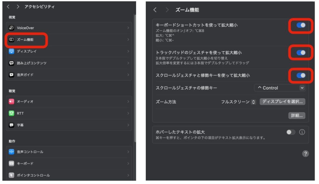Macのアクセシビリティ機能を使用した特定画面のズーム方法