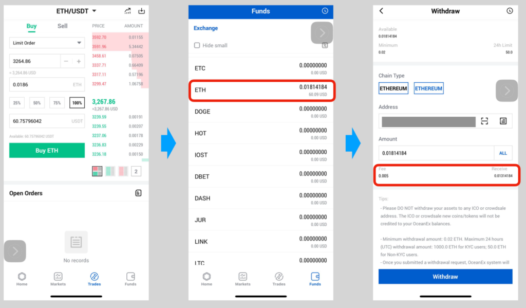 OceanExでB3TRをVETに変換、さらにVETをUSDTに変換してメタマスクに送金する